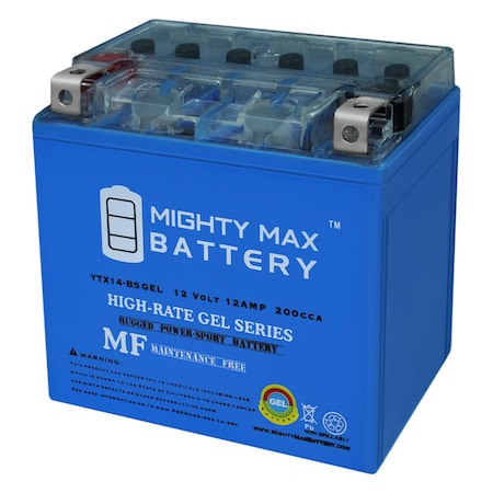 Mighty Max Battery Sealed Lead Acid Battery, 12 V, 12 AH, Nut and Bolt Terminal, GEL Chemistry YTX14-BSGEL373